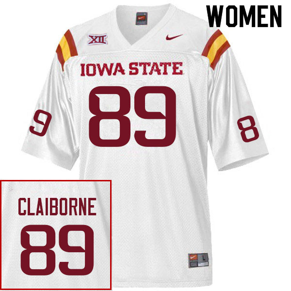Women #89 Tyler Claiborne Iowa State Cyclones College Football Jerseys Sale-White